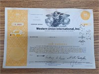 Western union international stock certificate