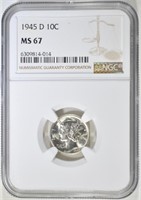 1945 D MERCURY DIME NGC MS 67