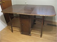 Vintage Wood Drop Leaf Table W/Storage See Info