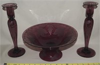 Pairpoint Etched Amethyst Glass Console Bowl +