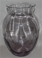 Vtg Etched Glass Optic Amethyst 8" Tall Vase