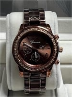 Geneva Rose Gold and Brown Watch