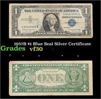 1957B $1 Blue Seal Silver Certificate Grades vf++