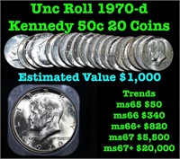Full roll 1970-d Silver Clad Kennedy 50c, 20 Coins