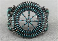 Zuni Silver & Turquoise Bracelet signed Seowtewa