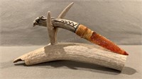 Striped Quartz Knife w/ Carved Antler Handle