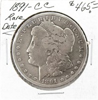 1891-CC Carson City Morgan Silver Dollar Rare Date
