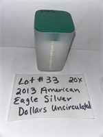 LOT#33) 20X 2013 AMERICAN EAGLE SILVER DOLLARS UNC