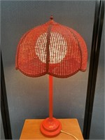 Vintage Wicker Cane Shade Lamp W/ Glass Globe