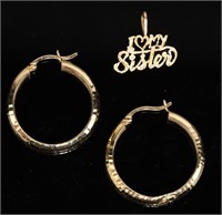 Jewelry 14kt Yellow Gold Hoop Earrings & Pendant