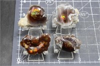 4 Excellent Fire Agates, Windowed & Polished