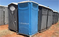 10- Gray and Blue Portable Toilets