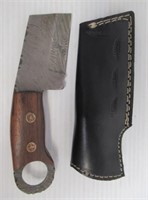 3" Fixed baled Damascus steel knife with sheath.