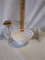 Open Lace Edge Milk Glass Bowl,