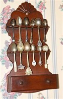 Pine wall mount souvenir spoon rack and