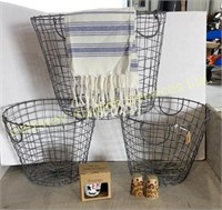 3 Wire Baskets, Tea Towel, Mug,