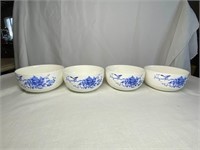 4 Chinese Rice Bowls - Blue Birds/Flowers