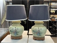 VTG Asian Style Table Lamps, Celadon