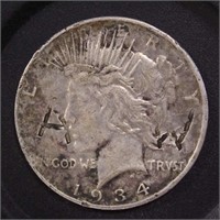 US Silver Coin 1934-D Peace Silver Dollar $1, circ