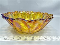 Wild Rose Amber Carnival Glass Footed Bowl by