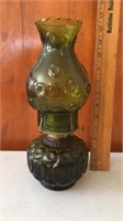 Green glass oil lamp-vintage 12” tall-