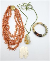 Jade Coral Bone And Wood Jewelry