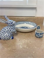 Blue/White Bunny, Bowl & Ring Holder