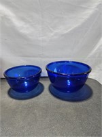 Blue Glass Mixing Bowls (2)