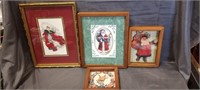 (2) Framed Folk Art Santa Claus Pictures And (2)