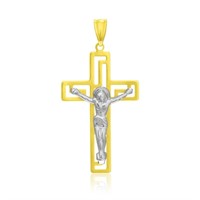 14k Two-tone Gold Cross With Figure Pendant