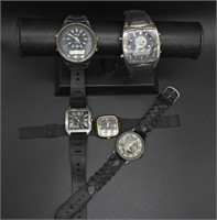 5 BLACK BAND MEN'S WATCHES
