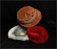 Set of 3 Vintage Velvet & Faux Fur Hats