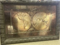 Antique world map printed on reflective material,