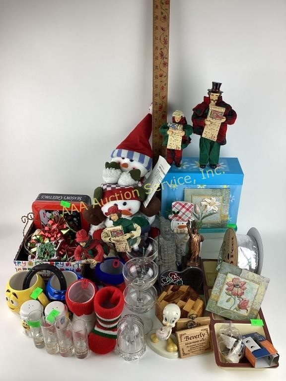 Christmas decor itemsas, include carolers, wood