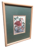 Dianne Krumel signed pink flamingos lithograph