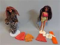 Assorted Barbies, Doll Stands, & Clothes