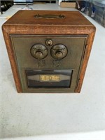 Antique Post Office Box Front On Wood Coin Bank