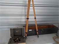 Wooden tripod and leveling instrument.