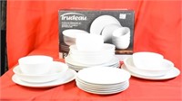 TRUDEAU WHITE DISH SET - MISSING 2 CEREAL BOWLS