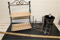 Iron & Wicker Shelf/ M?C Planter/ Plate Stands