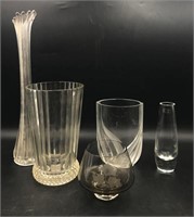 Assortment of 5 Glass or Crystal Vases