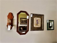 (2) Decorative Framed Floral Pictures, Mirror,