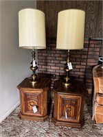 (2) Mid-Century Wooden End Tables and (2) Brass