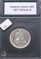 1877 S/S SEATED QUARTER XF