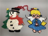 Vintage Plastic Popcorn Snowman and Angel