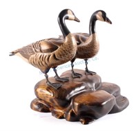 Tom Taber Canada Geese Pair Wood Carving