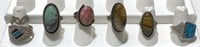 7pc Natural Stone Silver, Silver Tone Rings