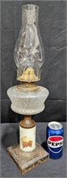 Antique Queen Anne Oil Lamp w Glass Shade