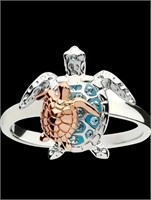Unique turquoise Silver Turtle Ring sz 9