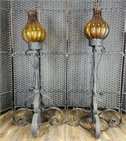 2 Antique Spanish Revival Torch Floor Lamps 52”
